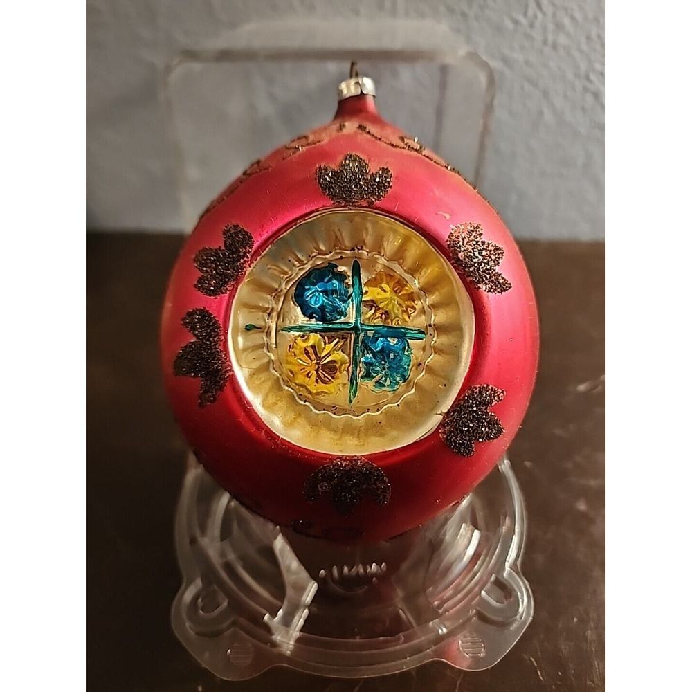 RARE Vtg 5" W. GERMANY Mica Glass Double Indent Shamrocks Ornament